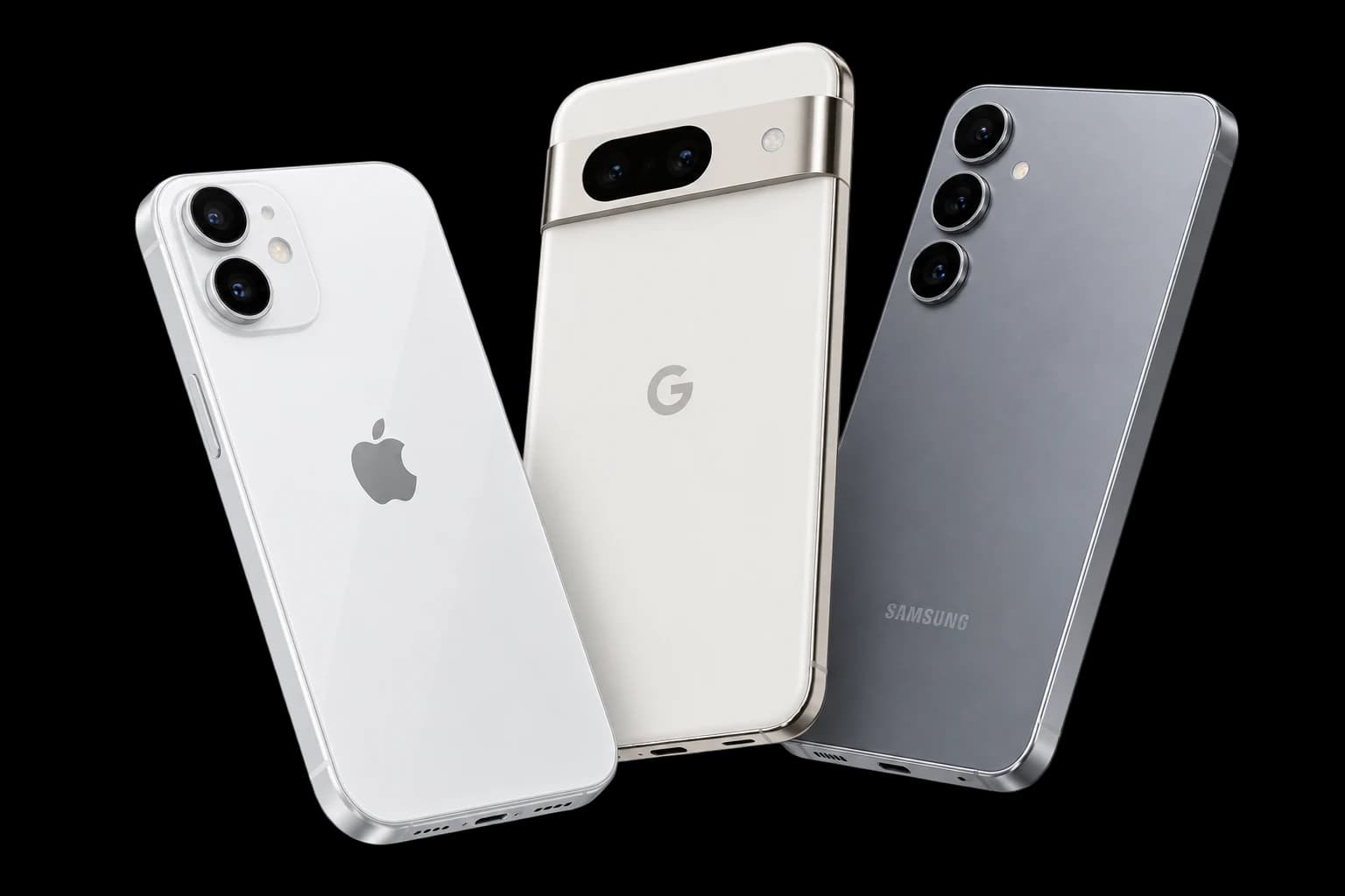 iPhone、Google Pixel、Samsung Galaxyの比較イメージ